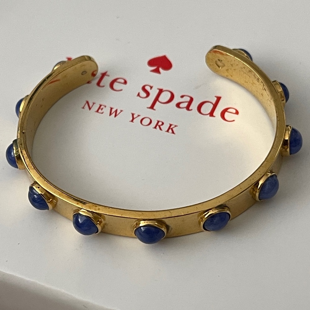 Kate Spade New York Signed Gold with Blue Marble Cabochon Studded Cuff Bracelet